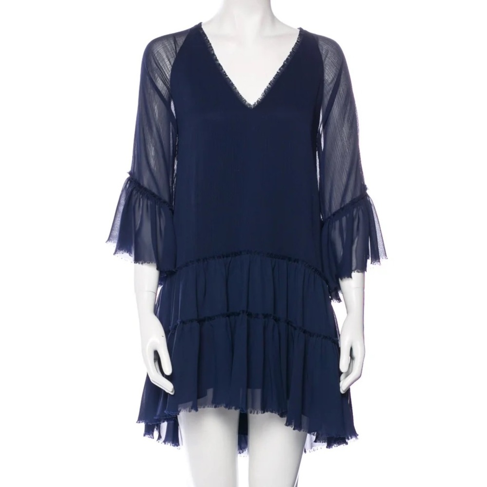 Alice + Olivia Navy Blue Tiered V-Neck Babydoll Dress Size Medium